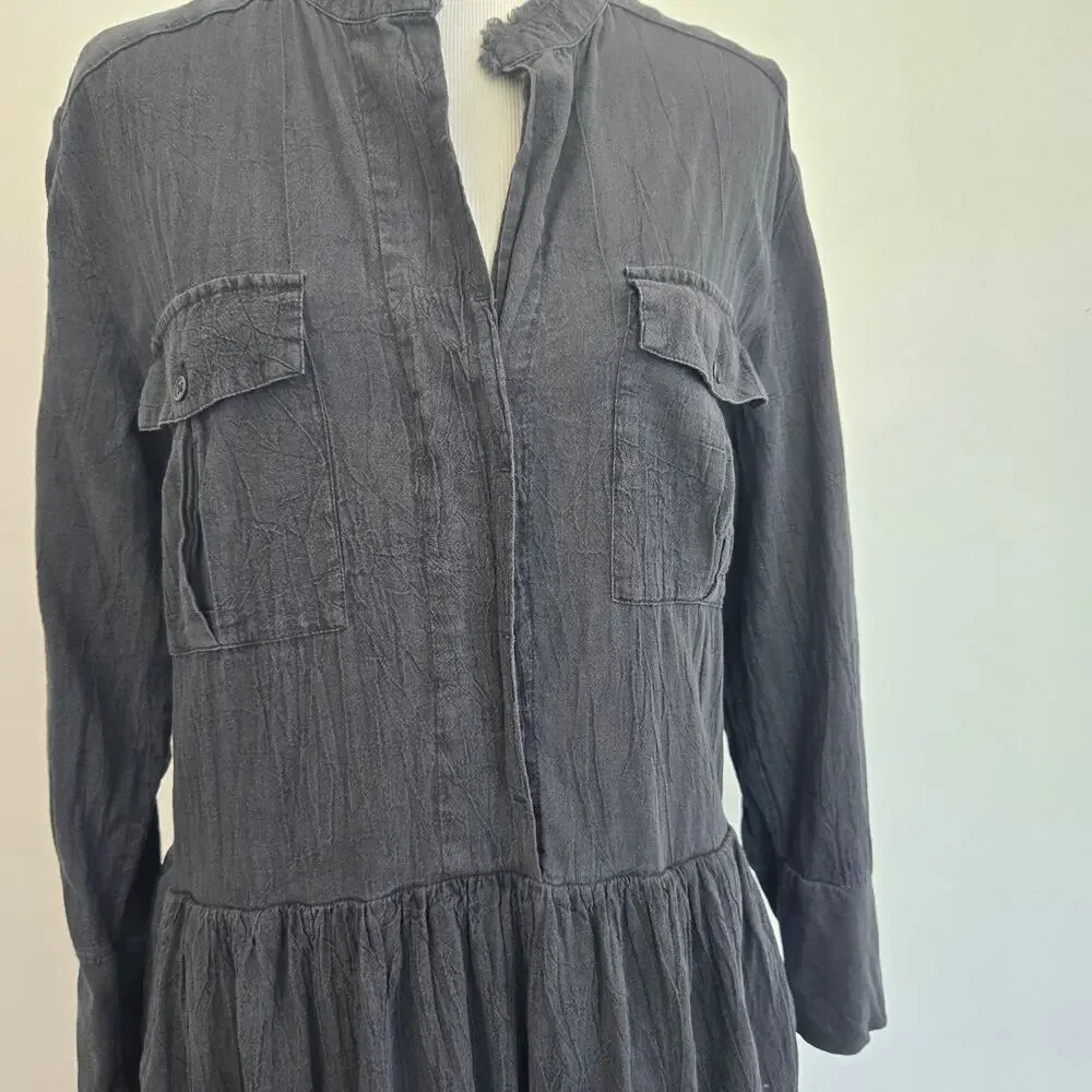 Standard James Perse Shirt Dress Gray Long Sleeve Cotton Casual Women Large - Picture 5 of 14